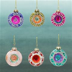 Glittered Indent Christmas Decorations Set Of 6