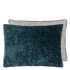 Cartouche Teal Velvet Decorative Pillow
