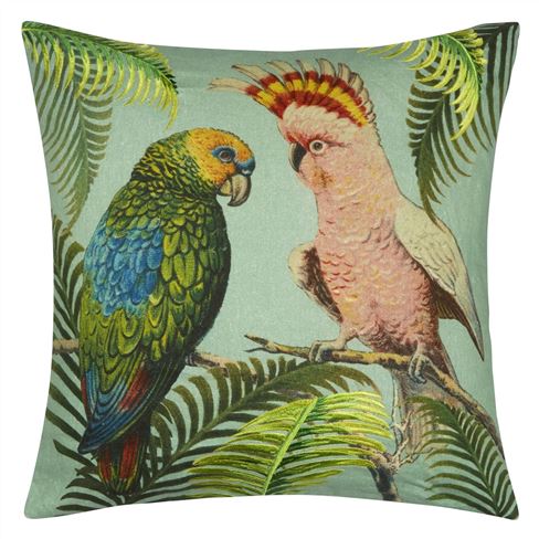 Parrot And Palm Azure Decorative Pillow 