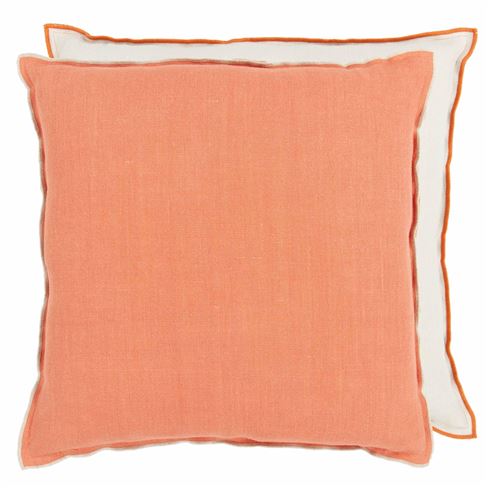 Brera Lino Coral & Putty Linen Decorative Pillow