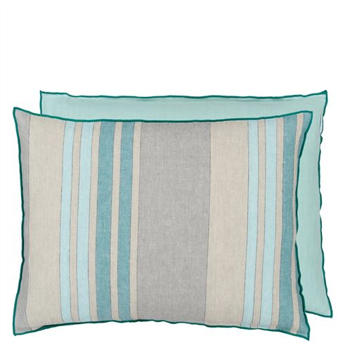 Brera Striato Aqua Linen Decorative Pillow