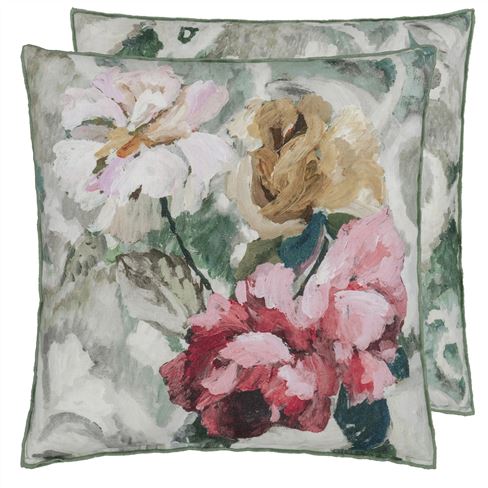 Tapestry Flower Eau De Nil Velvet Decorative Pillow