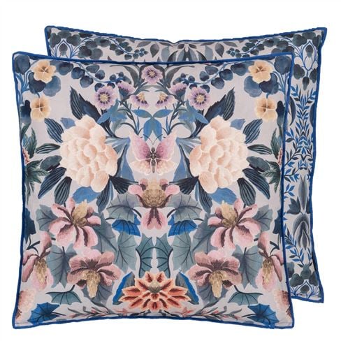 Ikebana Damask Slate Blue Decorative Pillow