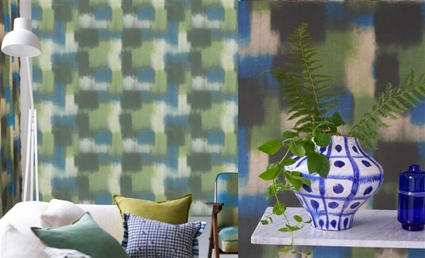 Designers Guild wallpaper in a colourful interior 