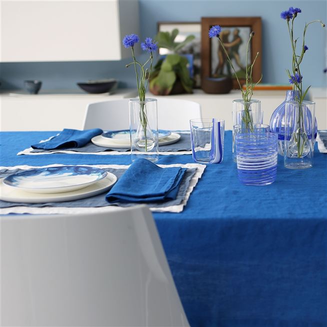 Blue & White Horizontal Stripes Murano Glass