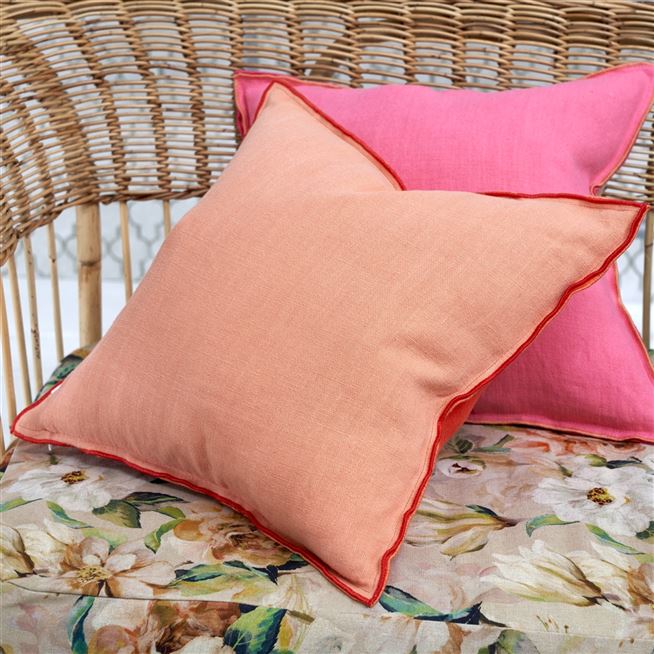 Brera Lino Hibiscus & Peach Linen Cushion