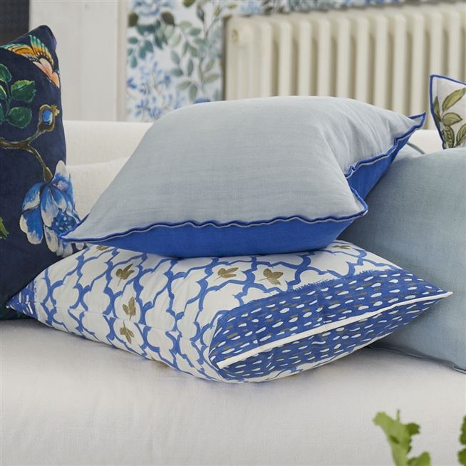 Brera Lino Lagoon & Porcelain Linen Cushion