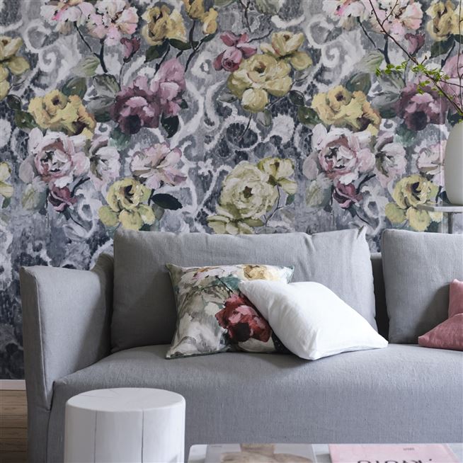 Tapestry Flower Eau De Nil Velvet Cushion
