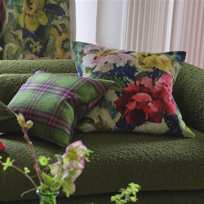 Tapestry Flower Vintage Green Velvet Cushion