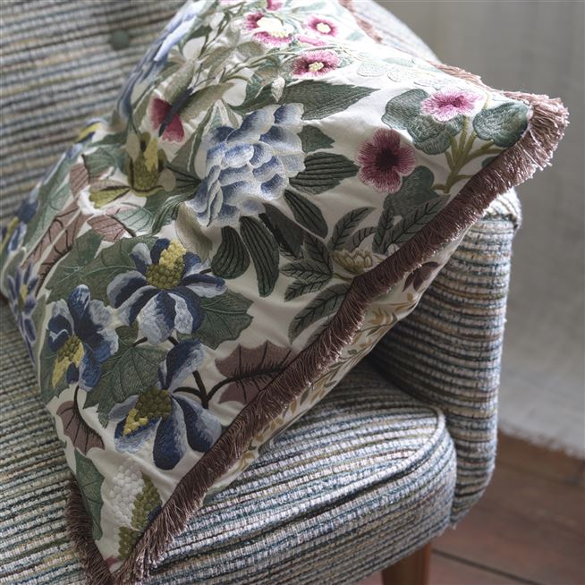 Ikebana Damask Cameo Embroidered Cushion