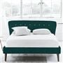 Wave King Bed - White Buttons - Walnut Legs - Cassia Azure