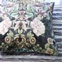 Ikebana Damask Graphite Velvet Cushion