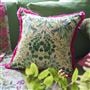 Ikebana Damask Fuchsia Embroidered Cotton Cushion