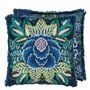 Rose de Damas Embroidered Indigo Cushion