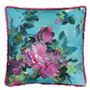 Bouquet de Roses Turquoise Cushion - Reverse