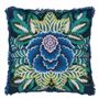 Rose de Damas Embroidered Indigo Cushion