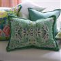 Rose De Damas Embroidered Jade Cotton Cushion