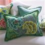 Rose De Damas Jade Embroidered Cotton Cushion