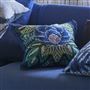 Rose De Damas Embroidered Indigo Cotton Cushion