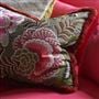 Rose De Damas Embroidered Cranberry Cotton Cushion