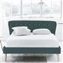Wave Bed - White Buttons - Superking - Walnut Leg - Rothesay Azure