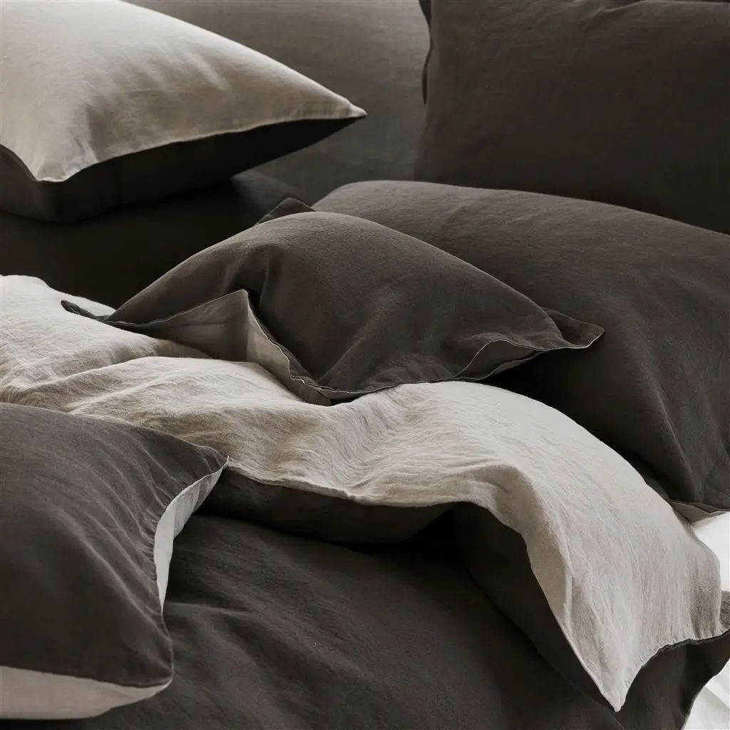 Biella Espresso Birch Plain Brown Linen Bed Linen Designers Guild