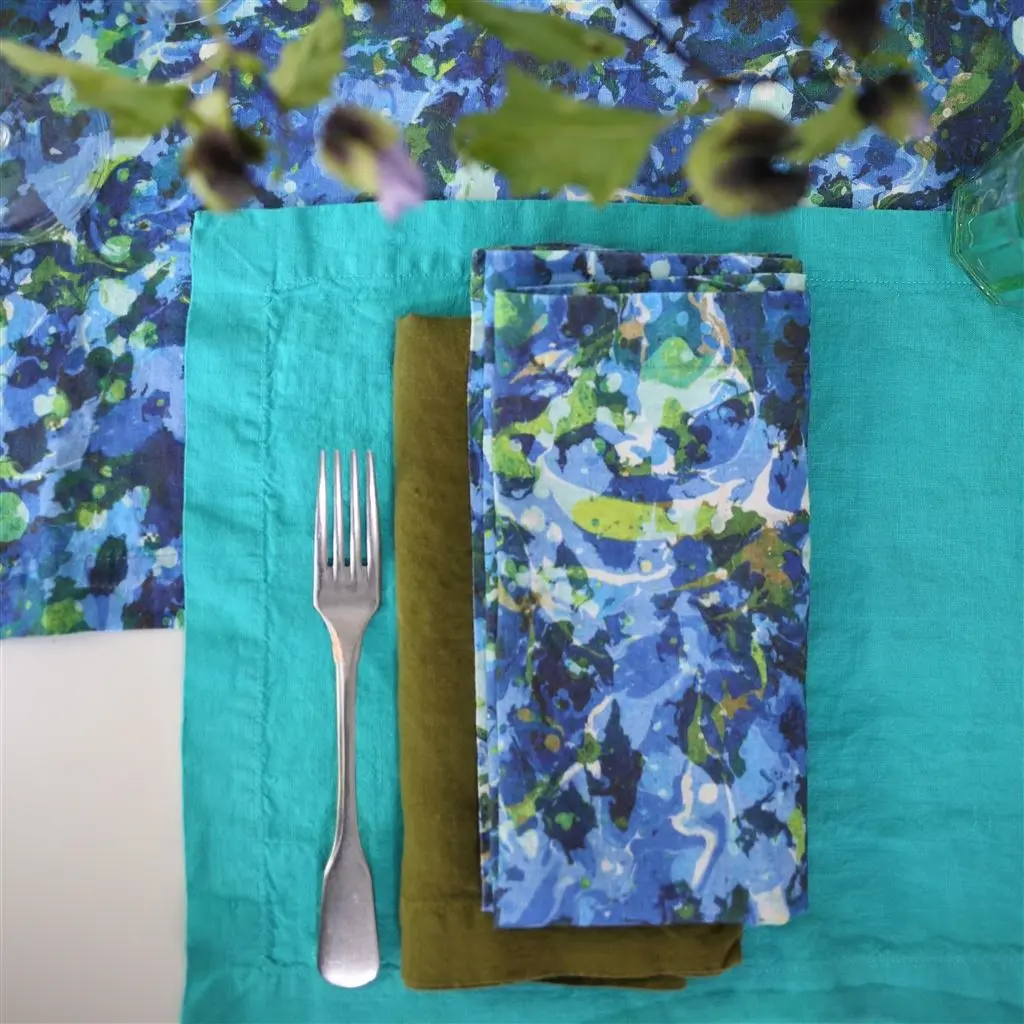 Delahaye Cobalt Linen Runner, Placemats & Napkins