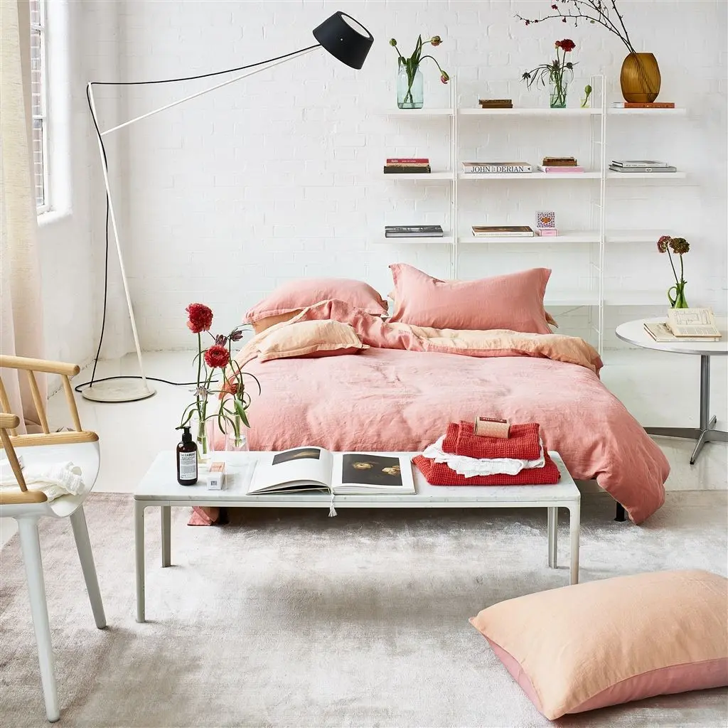 Biella Blossom & Peach Pure Linen Bed Linen