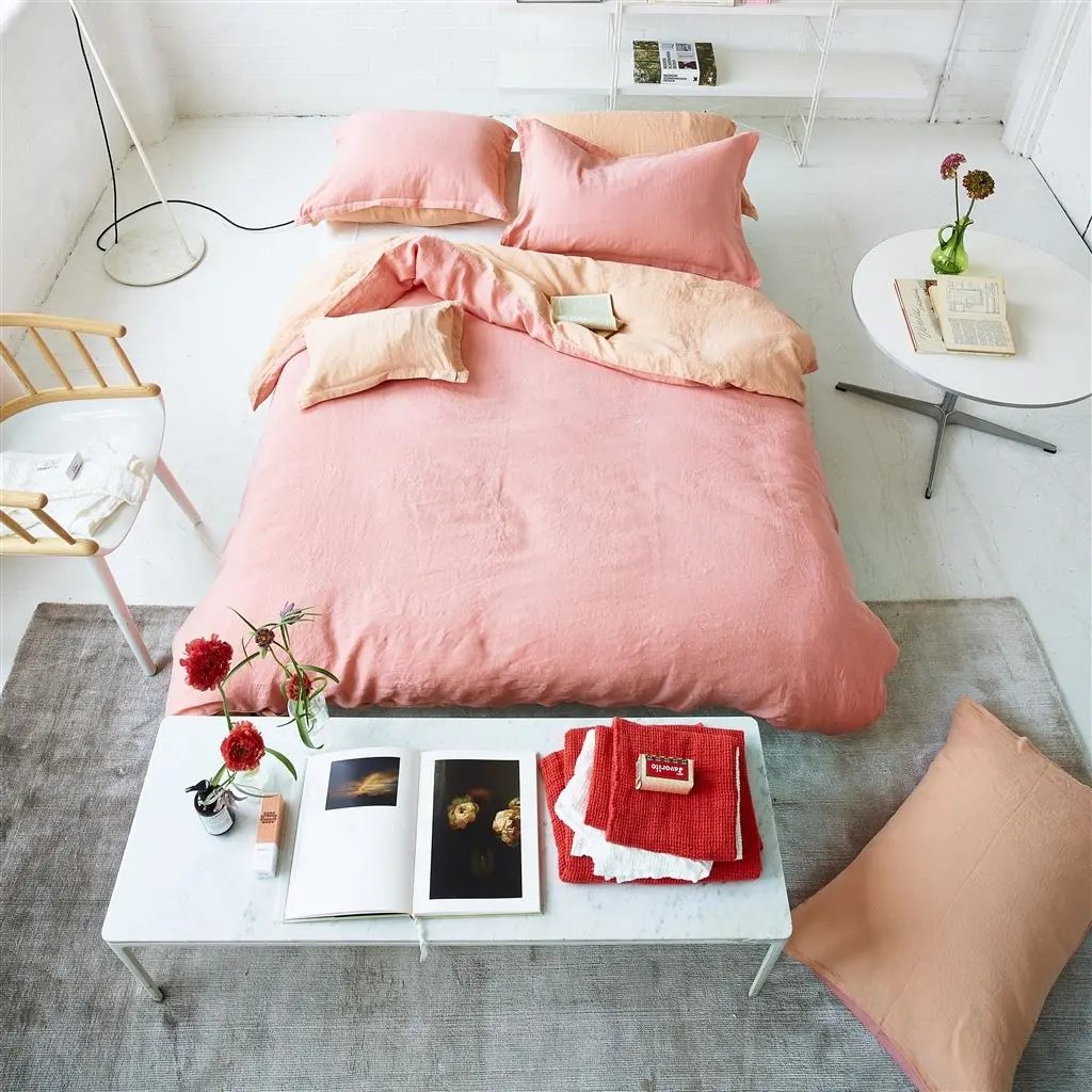 Biella Blossom & Peach Pure Linen Bed Linen