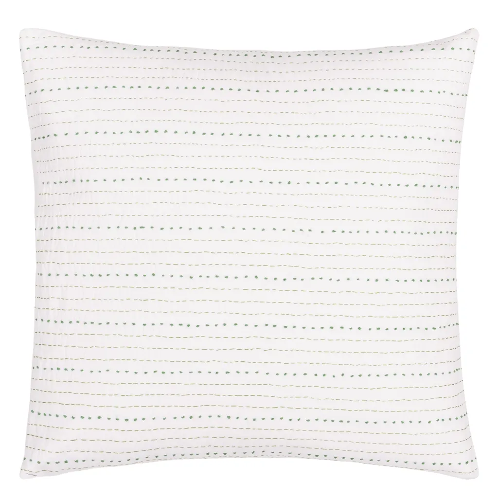 White Embroidered Cushion Emerald