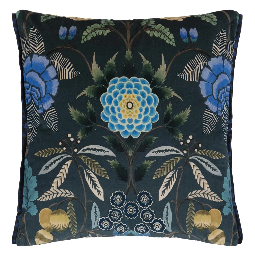 Brocart Decoratif Velours Indigo Cushion