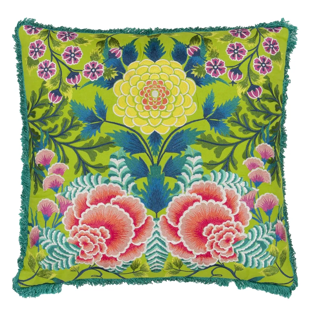 Brocart Decoratif Embroidered Lime Cushion