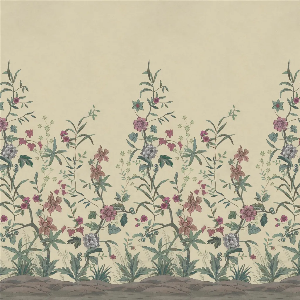 Peacock Toile Scene 2 - Parchment Large Sample
