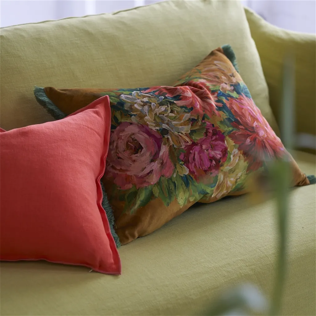 Fleurs D Artistes Velours Terracotta Velvet Cushion