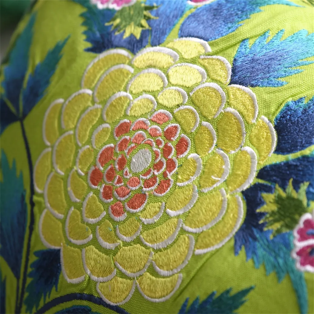 Brocart Decoratif Lime Embroidered Cotton Cushion