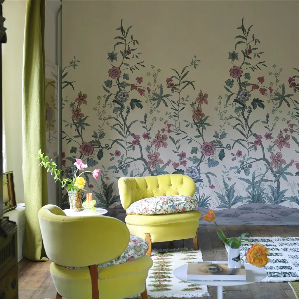 Peacock Toile Scene 2 Parchment