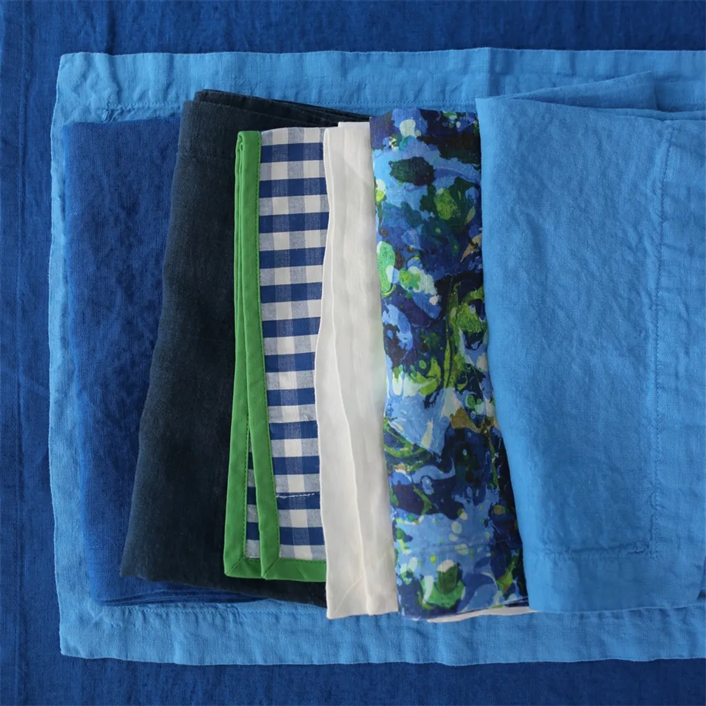 Lario Delft Linen Table Cloth, Runner, Placemats & Napkins 
