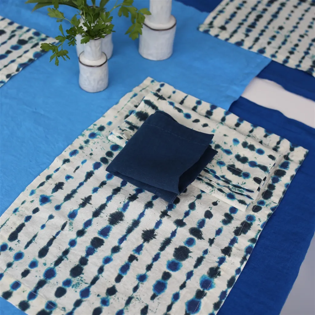 Shiwa Cobalt Linen Table Cloth, Runner, Placemats & Napkins