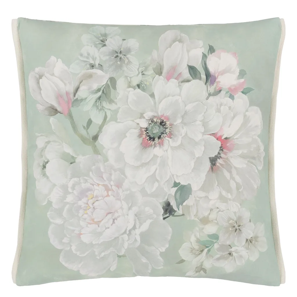 Fleur Blanche Eau de Nil Cushion