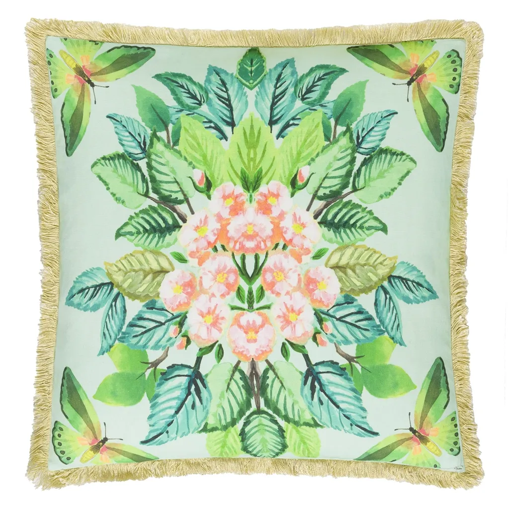 Celastrina Embroidered Turquoise Cushion - Reverse