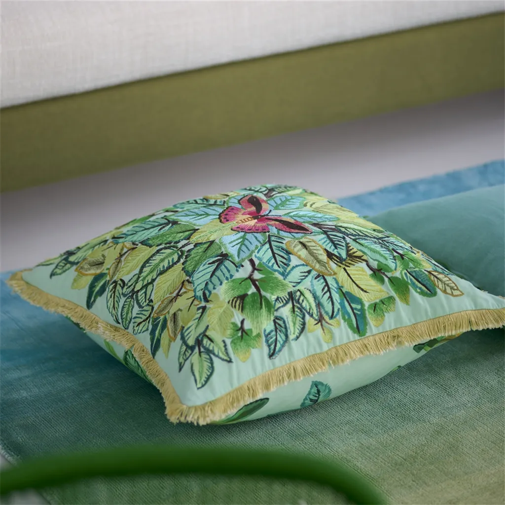 Celastrina Turquoise Embroidered Cotton Cushion