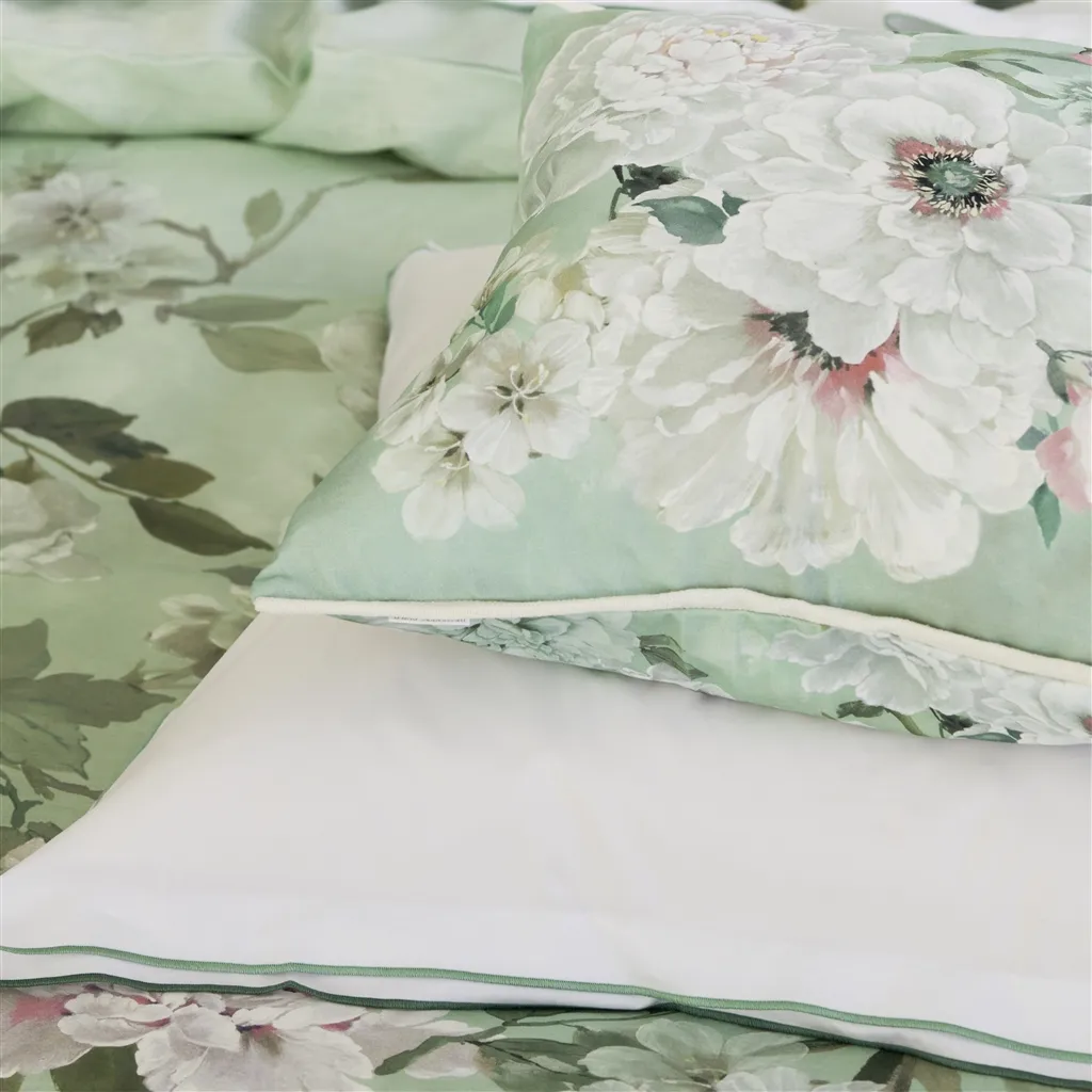 Fleur Blanche Eau De Nil Cotton Cushion