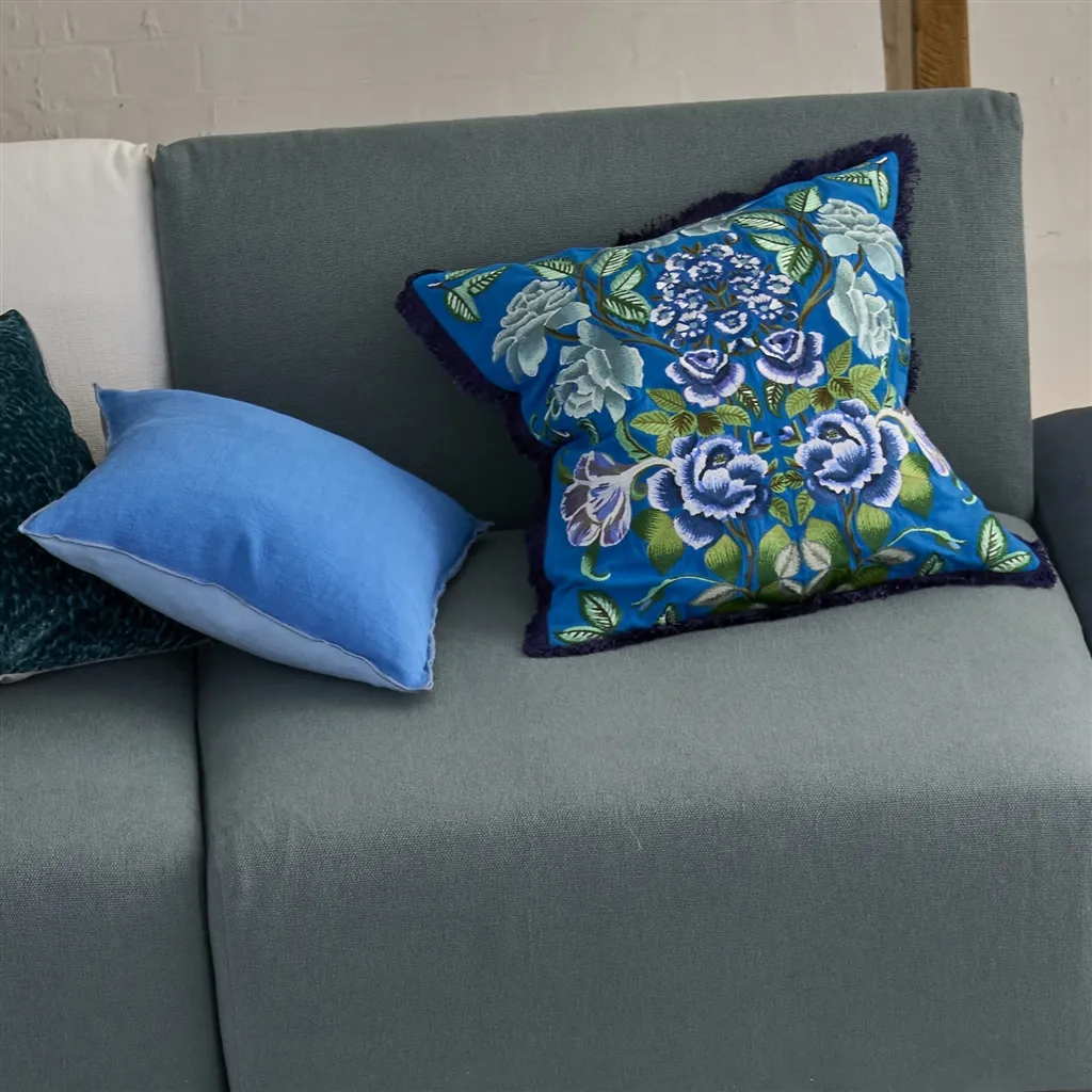 Eleonora Cobalt Embroidered Cotton Cushion