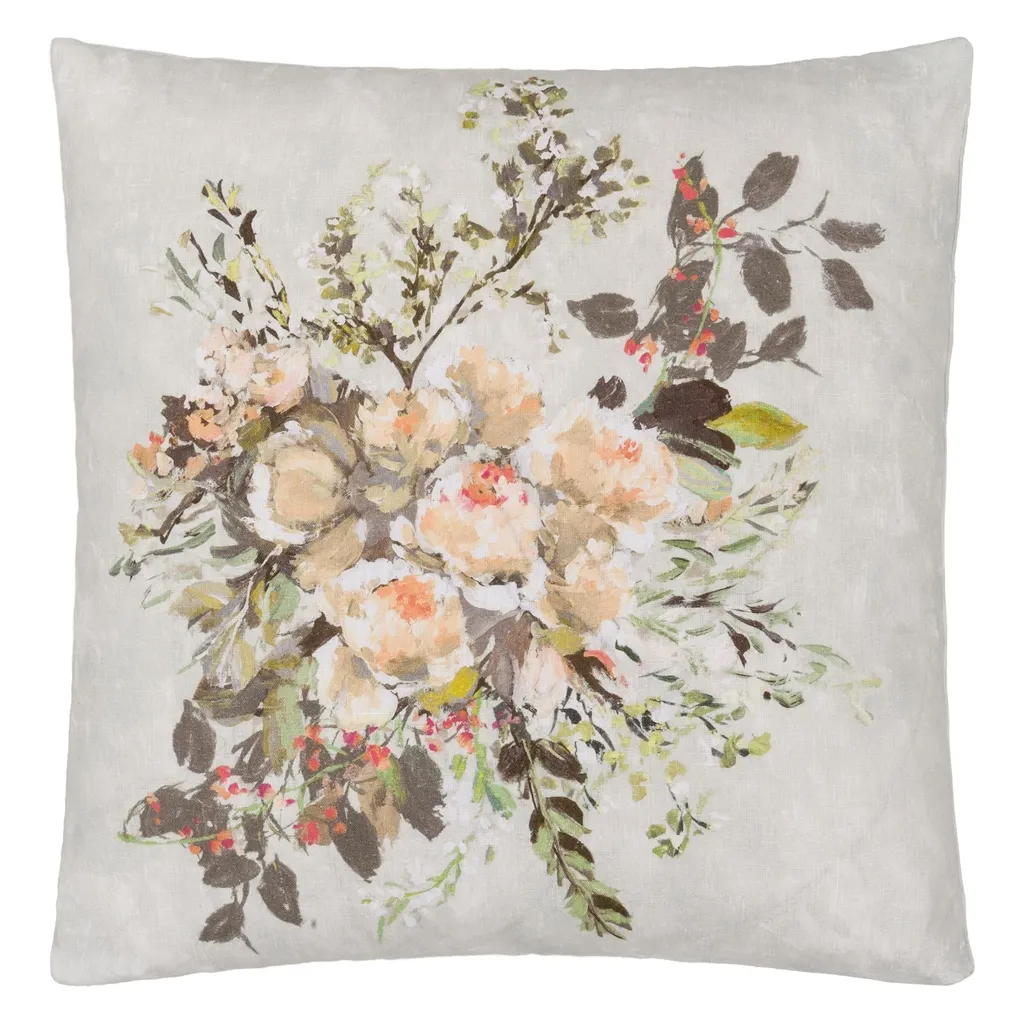 Margaretta Linen Sepia Cushion - Reverse