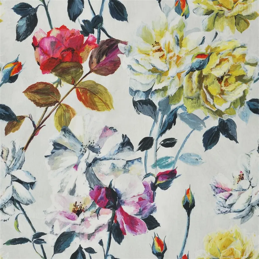 Designers Guild Fabric Royal Collection Gallica Rose embroidered silk rose 17x17"
