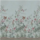 Peacock Toile Scene 1 - Sky Blue Large Sample