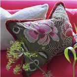 Rose De Damas Cranberry Embroidered Cotton Cushion