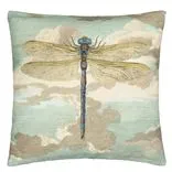 Dragonfly over Clouds Sky Blue Cushion 