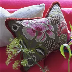 Rose De Damas Embroidered Cranberry Decorative Pillow