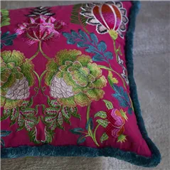 Brocart Decoratif Cerise Embroidered Cotton Cushion